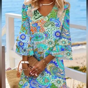 Paisley bohemian print dresss sz M/L New.